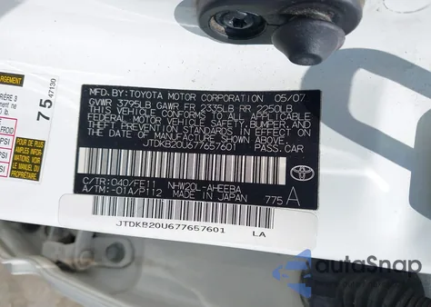 2007 Toyota Prius из США, поврежденный, VIN JTDKB20U677657601